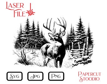 Laser Engrave File, Winter Deer 2 SVG, LightBurn GlowForge for Signs Cutting Boards Cabin Lodge Cottage Personalized Gifts