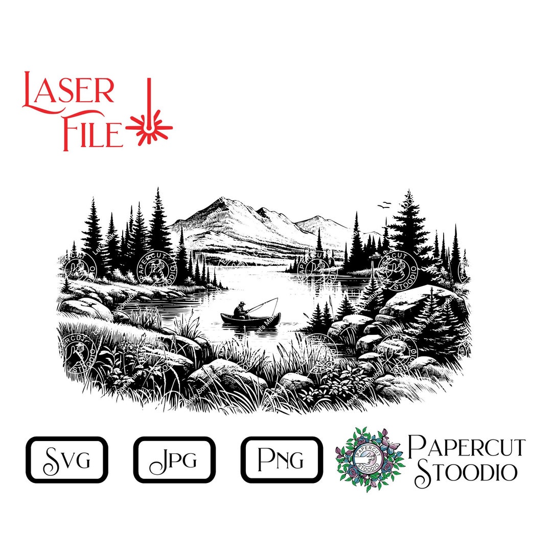 Fisherman on Lake Laser Engrave File, Cabin Decor SVG PNG JPG (digital ...