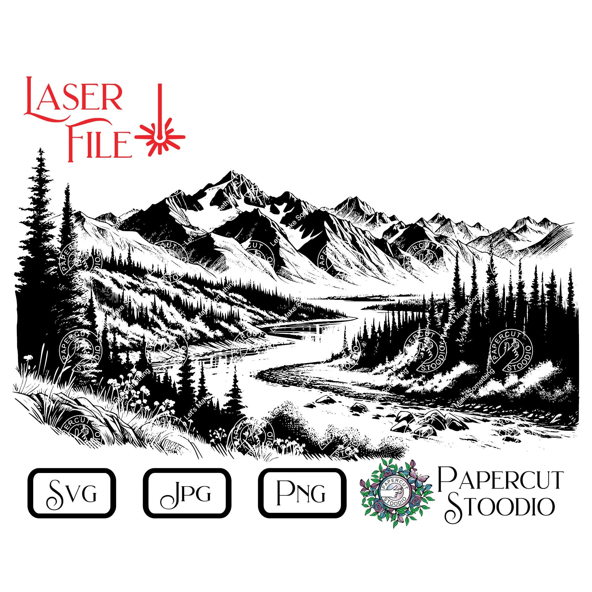 Mountain Landscape Laser Engrave SVG, Glowforge Lightburn File (digital ...