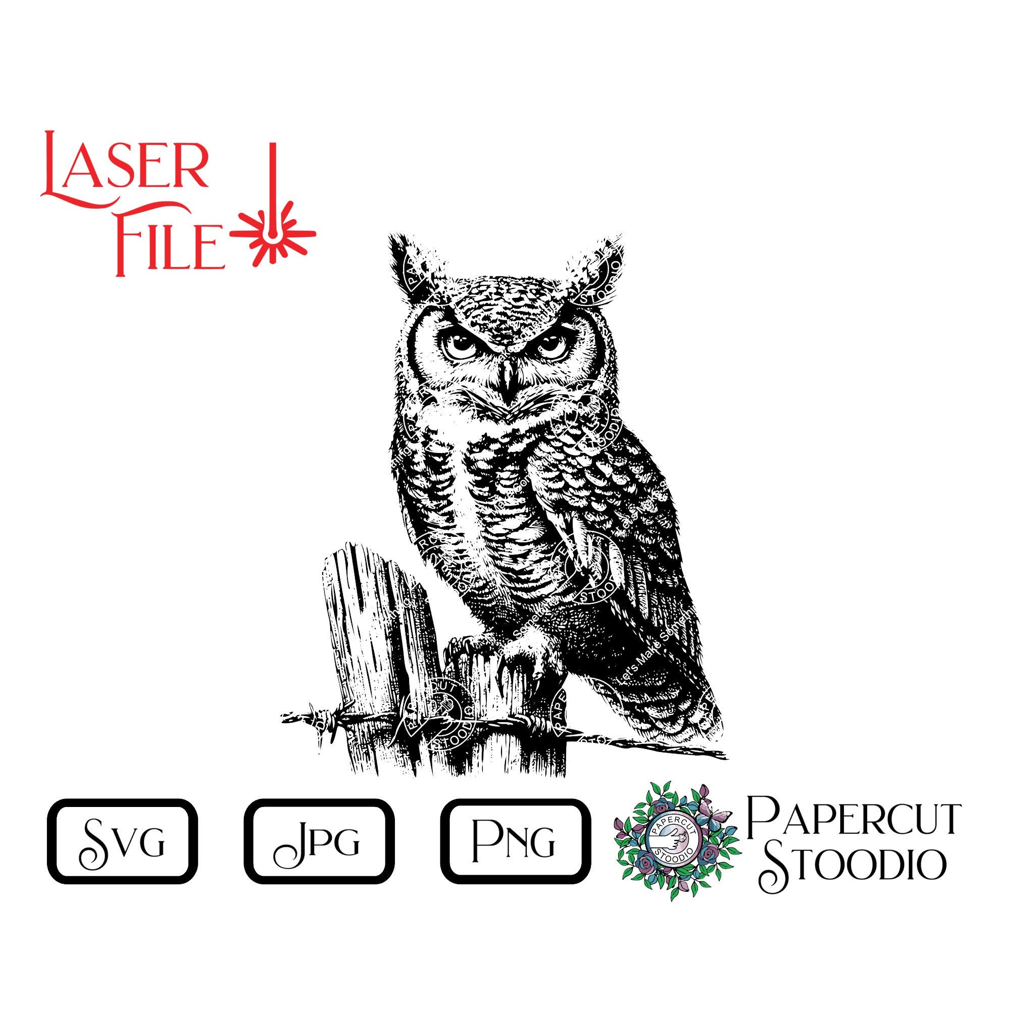 Laser Engrave File, Horned Owl SVG, LightBurn GlowForge for Signs Cutting Boards Coasters Cabin Deco