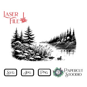 Laser Engrave File, Lone Duck Lake Svg, Lightburn GlowForge for Cabin & Lake Decor Signs Cutting Board LightBurn GlowForge Unique Gifts