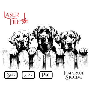 Laser Engrave File, 3 Labs Dogs Peek SVG, DIY Door Hanger Dog Fence Sign LightBurn GlowForge Woodworking Dog Engrave Sign Welcome