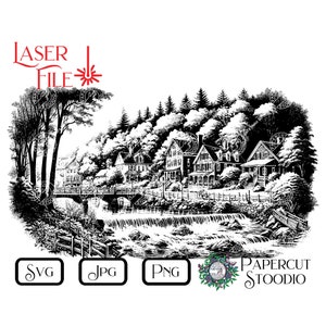 Laser Engrave File, Creekside Svg, Digital Download LightBurn GlowForge Landscape for Signs Cutting Boards  Personalize Gifts