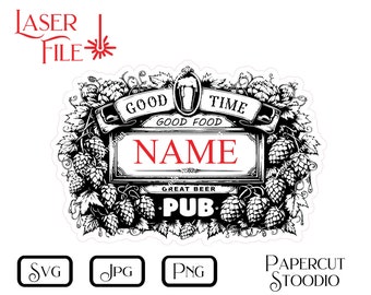 Beer Hops Pub Sign, Laser Engrave File SVG PNG JPG (Digital Download)