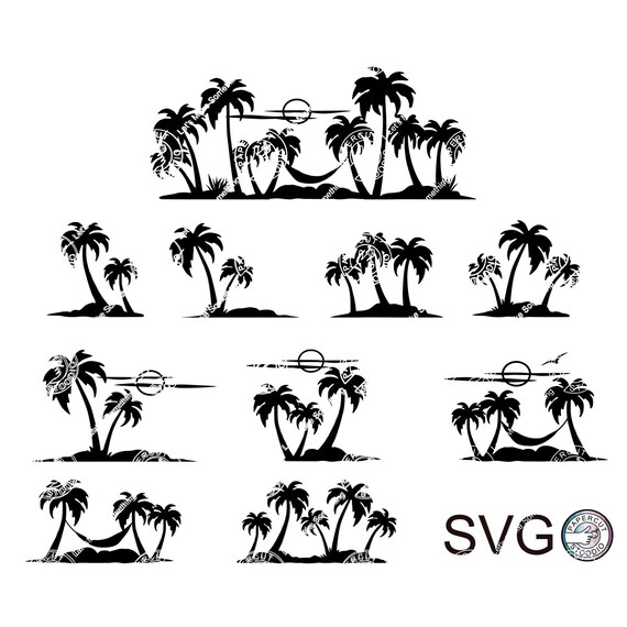 Palm Tree Bundle Svg Vector Silhouette Tropical Beach Island