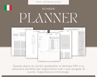 ITA Planner cucito stampabile pdf, Planner progetti di design di moda, misure del corpo guida - Diario di cucito - Tabella costi