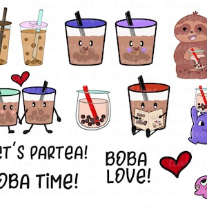Kawaii boba PNG clipart, bubble tea, digital craft printables