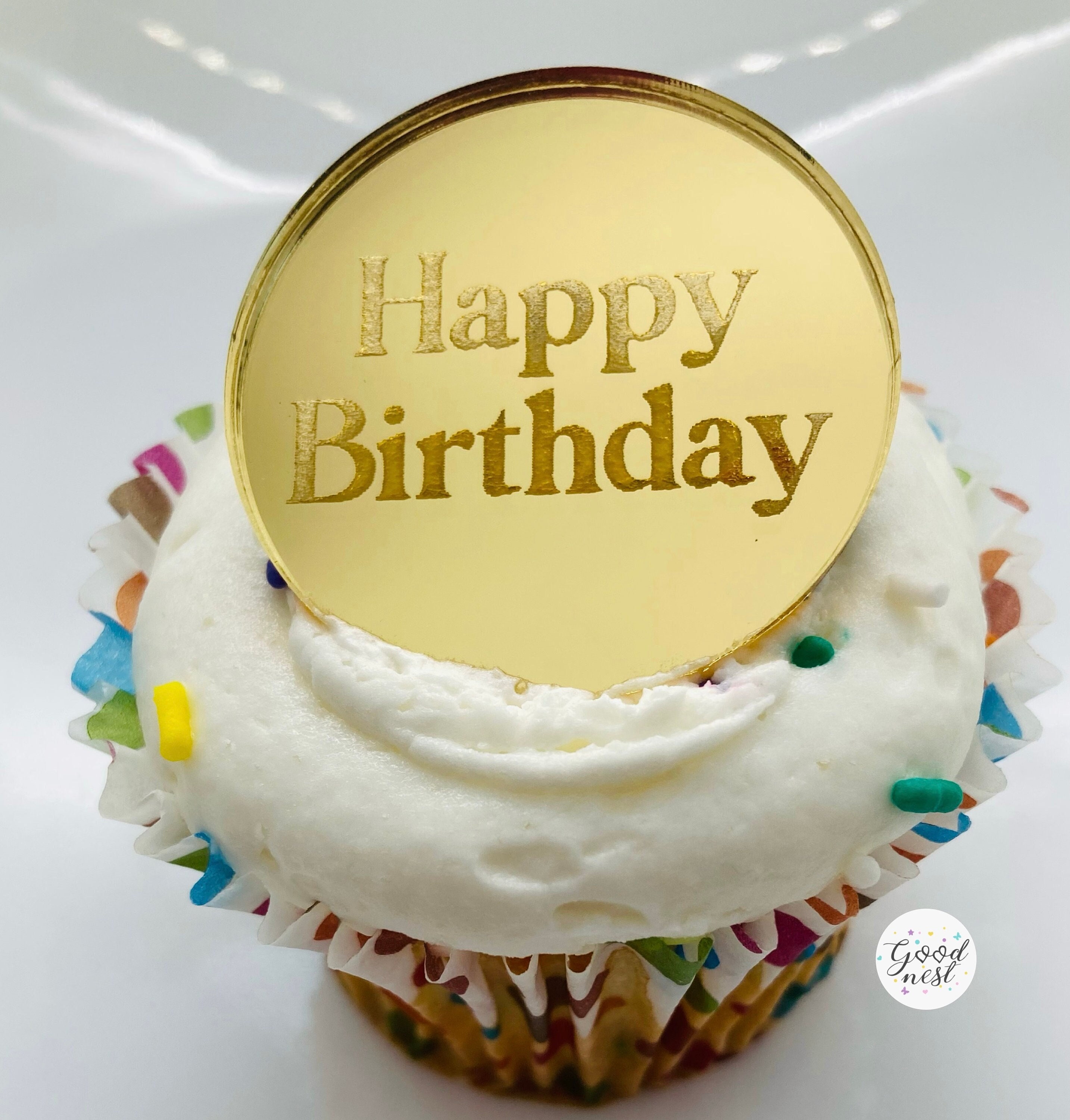 Happy Birthday Engraved Disc Acrylic Cake Disc Gold Silver Rose Gold  Cupcake Cake 