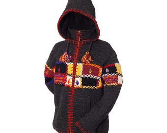 100% Pure Lamb Wool Handmade Patch Design Winter Jacket Lined w/ No Itch Polar Fleece