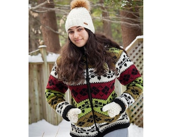 Hand-Knitted Lambswool Fair Isle Sweater: Fleece Lined Detachable Hood