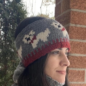 100% Lamb Wool Headband - Hand knitted - Cute Dog Headband - Fleece Lined - Winter Headband - Ear Warmers - Fair Trade - Alma Knitwear