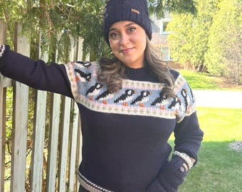 Puffin Sweater - Knitted Jumper - Navy Blue Sweater - Animal