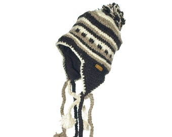 100% wol, tuque maat peuter, unisex dinosaurushoed, fleece gevoerd, handgebreide muts, kerstmuts, fairtrade, kindermuts met oorklepje