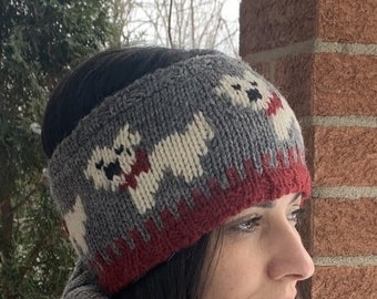 100% Lamb Wool Headband - Hand knitted - Cute Dog Headband - Fleece Lined - Winter Headband - Ear Warmers - Fair Trade - Alma Knitwear
