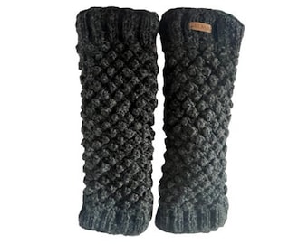 100% Lamb Wool Leg warmers - Hand Knit - Chunky - Fair Trade - Fleece Lined - Fair isle Leg Warmers - Popcorn Design - Alma Knitwear