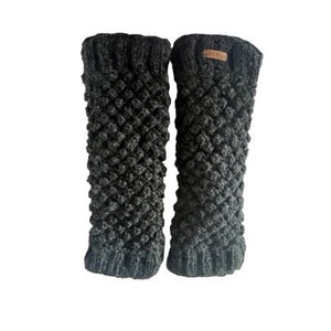 100% Lamb Wool Leg warmers Hand Knit Chunky Fair Trade Fleece Lined Fair isle Leg Warmers Popcorn Design Alma Knitwear Charcoal