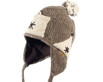 100%  Lamb Wool - Hand knitted Peruvien Tuque - Fleece Lined  Hat - Fair Ile Winter Hat - Warm Earflap Hat - Unisex Hat - Alma Knitwear