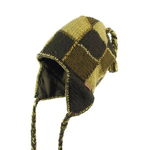 Handstickad öronlappsmössa i lammull: Unisex fleecefodrad tuque, Fairtrade