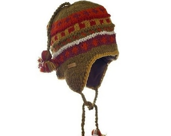 100%  Lamb Wool, Hand knitted Tuque, Fleece Lined  Hat, Fair Ile Winter Hat, Christmas Gift, Warm Earflap Hat - Unisex Hat - Alma Knitwear