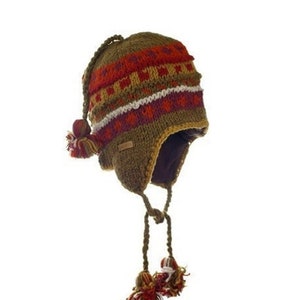 100%  Lamb Wool, Hand knitted Tuque, Fleece Lined  Hat, Fair Ile Winter Hat, Christmas Gift, Warm Earflap Hat - Unisex Hat - Alma Knitwear