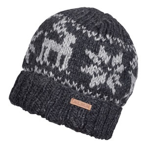 100%  Lamb Wool - Hand knitted - Nordic Beanie - Fleece Lined  Beanie - Cozy Winter Hat - Bobble Beanie-Women&#39;s Hat- Gift For Her- Alma Knit