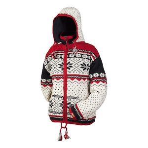Hand-Knitted Lamb Wool Norwegian Sweater: Fleece Lined Detachable Hooded Jacket