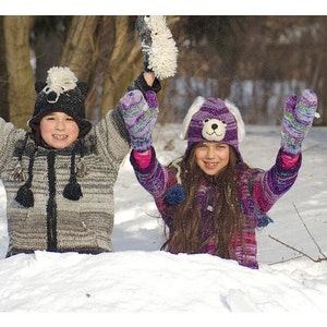 100% Lamb Wool Handmade Kid Sized Winter Animal Skunk Fleece Lined Tuque image 5