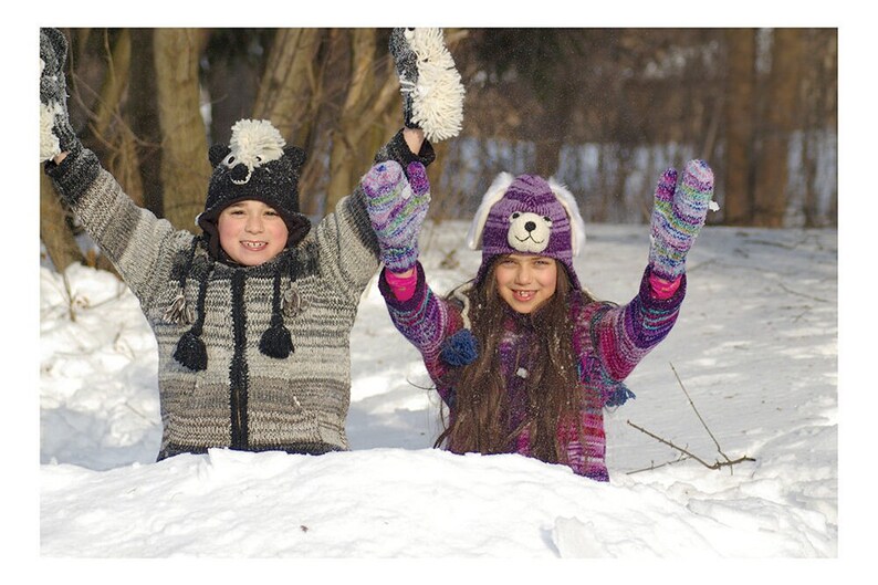 100% Lamb Wool Handmade Kid Sized Winter Animal Skunk Fleece Lined Tuque image 5