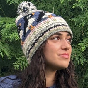 Bonnet macareux en laine tricoté à la main : chapeau d'hiver doublé en polaire, commerce équitable