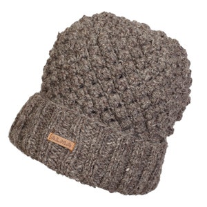 100% Lamb Wool Hand knitted Popcorn Fleece Lined Beanie Fair Ile Winter Hat Bobble Beanie Gift For Her Women's Hat Alma Knit image 6