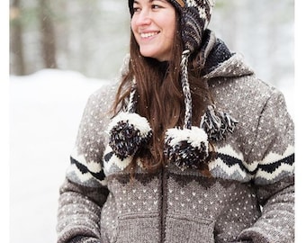 Hand-Knitted Lambswool Detachable Hooded Coat: Fleece Lined Fair Trade Sweater, Eco-friendly Clothing
