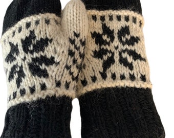 Hand Knit Lamb Wool Mittens: Fleece Lined Norwegian Winter Gloves, Fair Trade