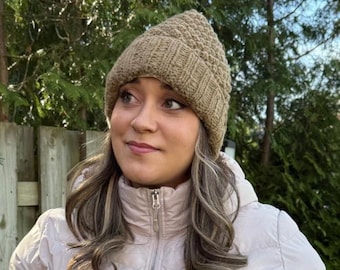 100% Lamb Wool, Hand knitted Beanie, Fleece Lined Cap, Christmas Gift, Popcorn Winter Beanie, Women Beanie, Fair Trade, Ethical, Alma Knit