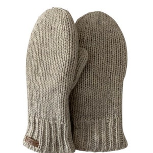 100% Lamb Wool Unisex Mittens Hand Knitted Gloves Fleece Lined Mittens Women Winter Mittens Fair Trade Eco Friendly Alma Knit Light Natural