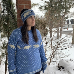 Hand-Knitted 100% Wool Sweater with Sheep Design | Cozy, Soft & Warm | Eco-Friendly Knitwear | Cute Polar Bear Pattern Pullover | Alma Knit