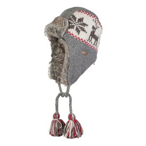 Hand Knitted Trapper Hat, 100% Wool, Faux Fur Lined, Nordic Design, Aviator Winter Hat, Winter Unisex Trapper, Fair Trade, Alma Knitwear Gray