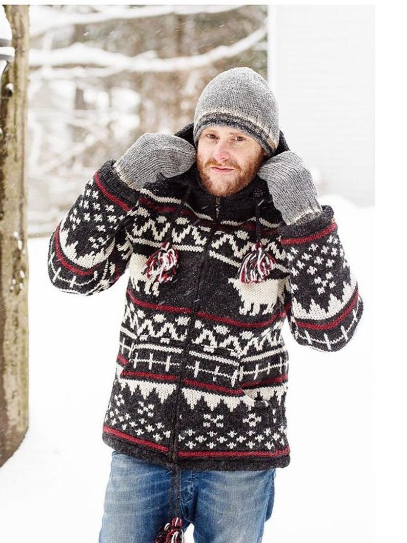 Handmade Wool Zip Jacket: Fleece Lined Polar Bear Sweater image 1