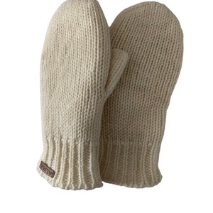 100% Lamb Wool Unisex Mittens Hand Knitted Gloves Fleece Lined Mittens Women Winter Mittens Fair Trade Eco Friendly Alma Knit Ivory