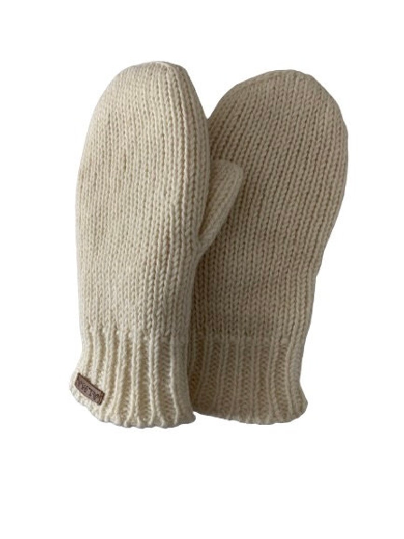 100% Lamb Wool Unisex Mittens Hand Knitted Gloves Fleece Lined Mittens Women Winter Mittens Fair Trade Eco Friendly Alma Knit Ivory