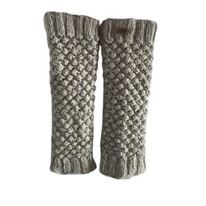 100% Lamb Wool Leg warmers Hand Knit Chunky Fair Trade Fleece Lined Fair isle Leg Warmers Popcorn Design Alma Knitwear Light Natural