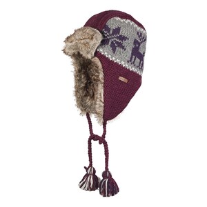 Hand Knitted Trapper Hat, 100% Wool, Faux Fur Lined, Nordic Design, Aviator Winter Hat, Winter Unisex Trapper, Fair Trade, Alma Knitwear Purple | Mauve