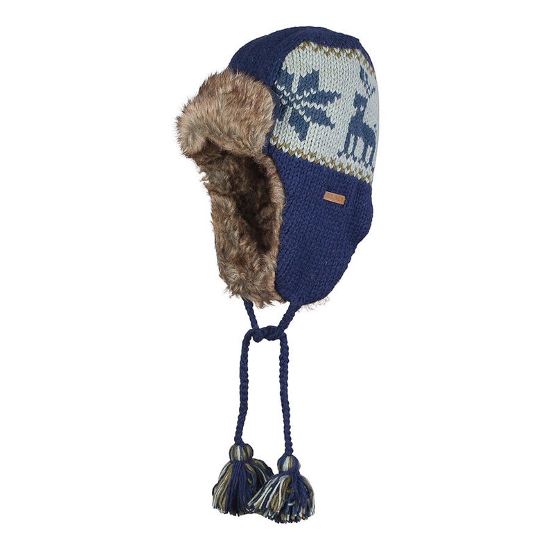 Hand Knitted Trapper Hat, 100% Wool, Faux Fur Lined, Nordic Design, Aviator Winter Hat, Winter Unisex Trapper, Fair Trade, Alma Knitwear Blue