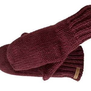 100% Lamb Wool Unisex Mittens Hand Knitted Gloves Fleece Lined Mittens Women Winter Mittens Fair Trade Eco Friendly Alma Knit Maroon