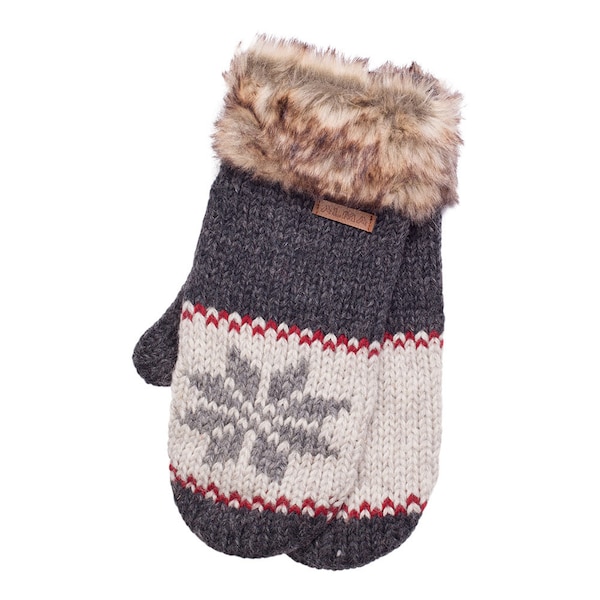 Mitaines 100 % laine - Doublées en polaire - Tricoté à la main - Gants d'hiver - Mitaines pour femme - Mitaines avec revers en fausse fourrure - Commerce équitable - Alma maille