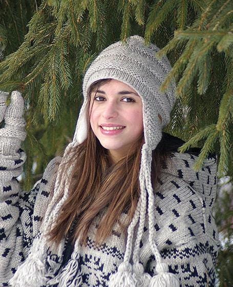 Hand-knitted Lambswool Earflap Hat: Fair Isle Fleece Lined  display picture 2