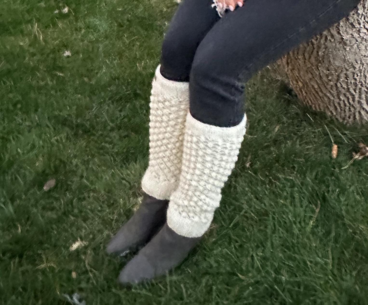 Hand Knit Lamb Wool Leg Warmers: Chunky Fleece Lined Boot Cuffs, Fair Trade