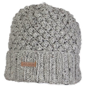 100% Lamb Wool Hand knitted Popcorn Fleece Lined Beanie Fair Ile Winter Hat Bobble Beanie Gift For Her Women's Hat Alma Knit Gray
