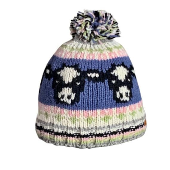 Hand Knit Wool Beanie: Holstein Cow Design, Fleece Lined  display picture 1