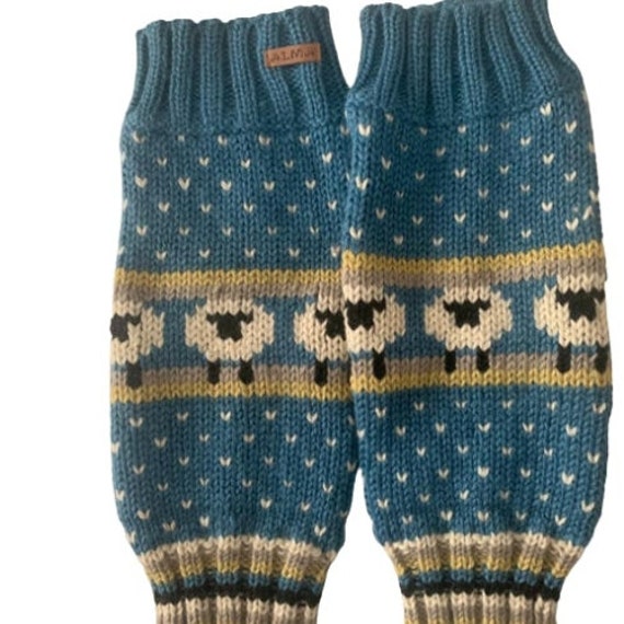 Handmade Lamb Wool Leg Warmers: Fair Isle Knit Boot Cuffs