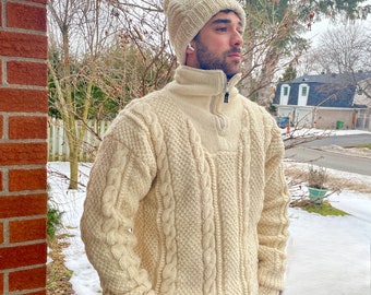 Hand Knitted Lamb Wool Cable Sweater: Unisex Sherpa Lined Jumper, Fair Trade